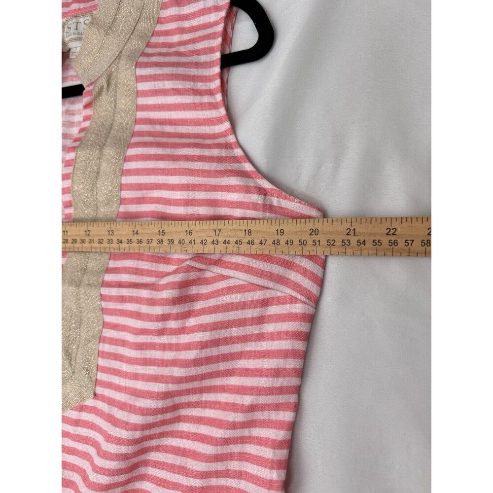 Sail to Sable 100% Linen Tunic Mini Dress With Golden Trim - Picture 8 of 9